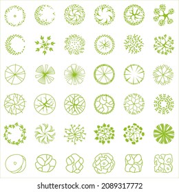 Trees for the master plan. Tree plans for architectural floor plans or landscape designs. Entourage design. Vector illustration.