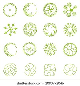 Trees for the master plan. Tree plans for architectural floor plans or landscape designs. Entourage design. Vector illustration.