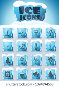 trees measuring tools vector icons frozen in transparent blocks of ice