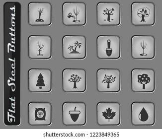 trees measuring tools vector web icons on the flat steel buttons