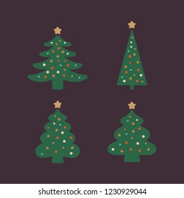 Trees, Merry Christmas isolated design Icon elements
