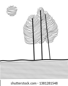 Trees in minimalism from delicate lines. Scandinavian style. vector illustration eps 10