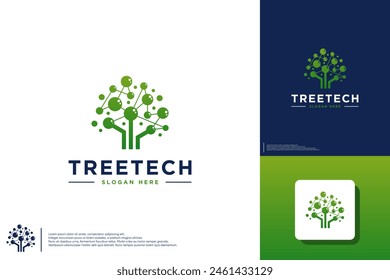 árboles y moléculas, soluciones inteligentes, ilustración de diseño de logotipo.