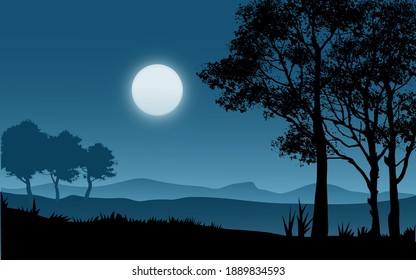 Árboles y luz de la luna en una hermosa noche. Escena nocturna con árboles y luz de la luna