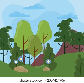 trees mountains landscape and meadow