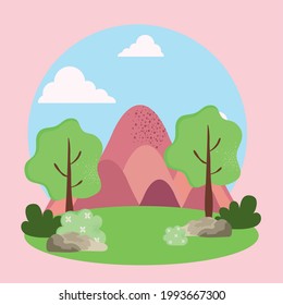 trees and mountains nature scene