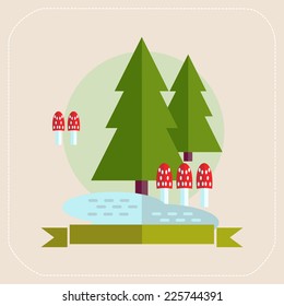 Trees and mushrooms flat icon