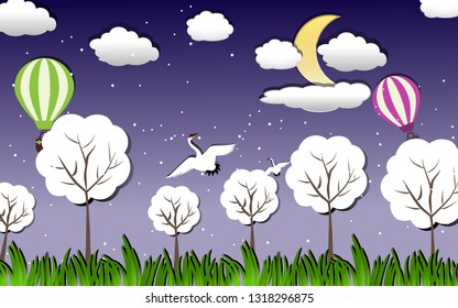 Trees in nature in the cold winter Paper style art