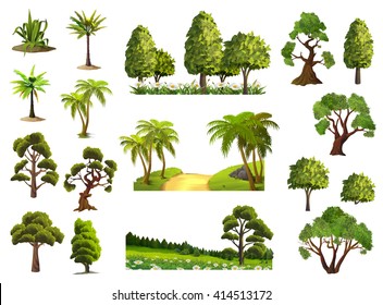 Trees, nature, forest, vector icons set