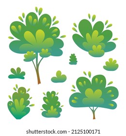 Trees and nature plant isolated eco foliage. Cartoon trees vector illustration.