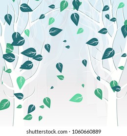 Trees nature in the winter leaves falling scatter white concept abstract background paper art flat design textured poster