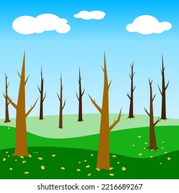 trees no leaf on the hill bright clear sky with clouds