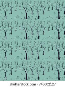 Trees with no leaves. Continuous Pattern. Seamless Design. Vector Illustration