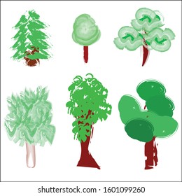 Trees: oaks, baobabs, sedge, maple