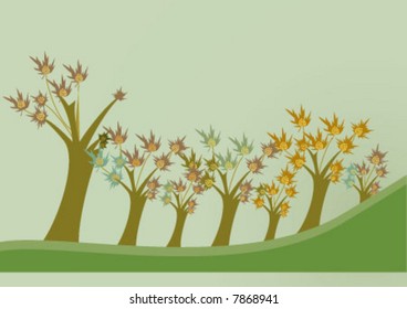 Trees on a grass hill side