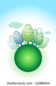 trees on the green globe. all elements layered separately in vector file.