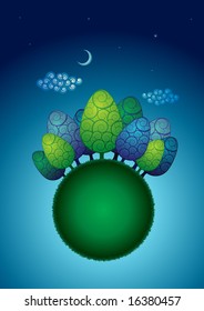 trees on the green globe. all elements layered separately in vector file.
