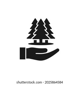 Trees on hand. Nature icon flat style isolated on white background. Vector illustration