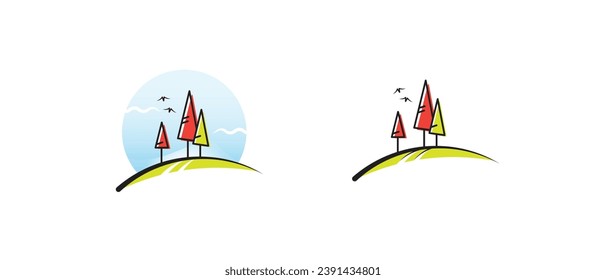 trees on the hill, forest, landscape icons, art, logo