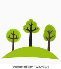 Trees on the hill - green vector illustration