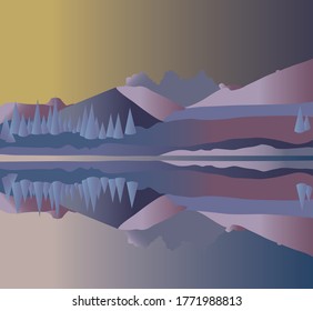 Trees on the lake at the foot of the mountain