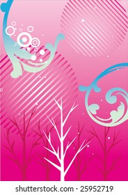 the trees on pink background.