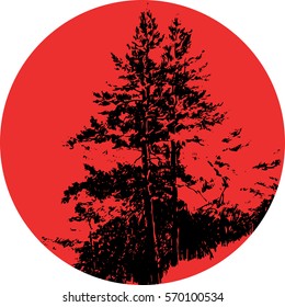 Trees on red background .