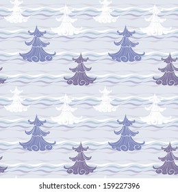 Trees on a snow field. Seamless pattern