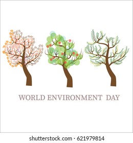 Trees on a white background. Vector illustration of a background for World Environment Day.