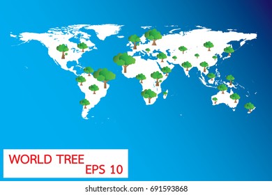 trees on the world map of good environment vector background.