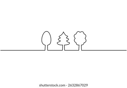 Dibujo continuo de la línea de las plantas, hierba, árbol, madera, diseño al aire libre del paisaje del jardín un esbozo de la Ilustración vectorial del dibujo del esquema.