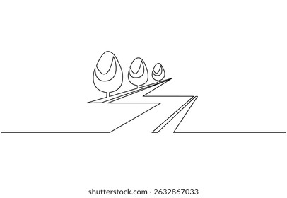 Árvores um conjunto de linhas arte. desenho de linha contínua de plantas, ervas, árvore, madeira, jardim ao ar livre paisagem projeto um esboço esboço desenho vetor ilustração.