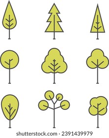 Trees, original, designer silhouettes of trees isolated on a white background. Set of trees. Vector, cartoon information. Vector.