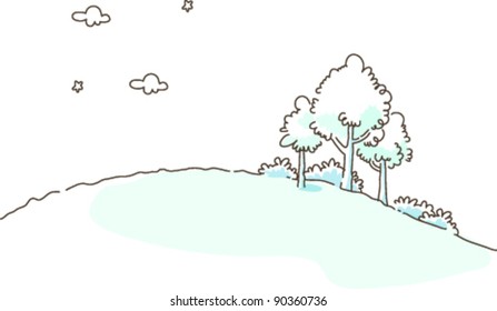 Trees over hill
