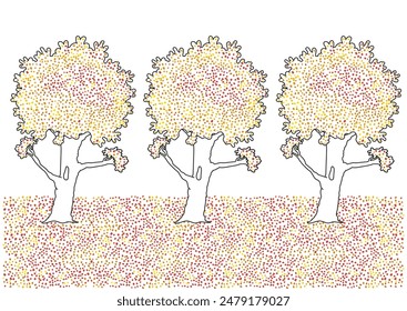 Trees with painted leaves Vector Flat Designs Isolated on White Background