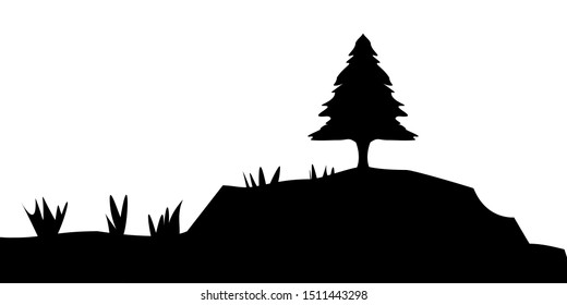 Trees panoramic silhouette landscape. Vector monochrome version
