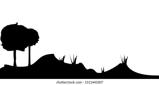 Trees panoramic silhouette landscape. Vector monochrome version