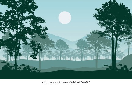 trees, park, alley. Landscape of isolated green trees in various shades. Silhouette vector.