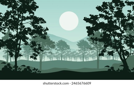 trees, park, alley. Landscape of isolated green trees in various shades. Silhouette vector.