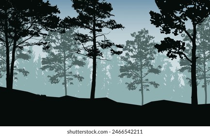 trees, park, alley. Landscape of isolated green trees in various shades. Silhouette vector.