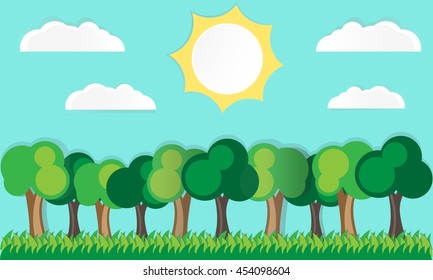 The trees in the park on a sunny day.This is nature background and it is vector.