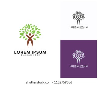 Trees with People logo design template, Movement logo design Vector