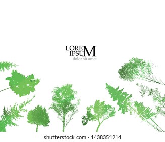 The trees are picturesque green on a white background.