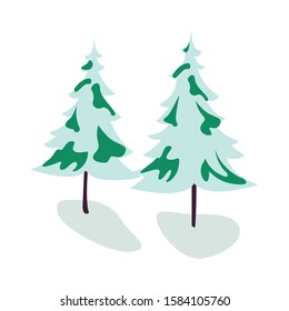 trees pines with snow icons vector illustration design