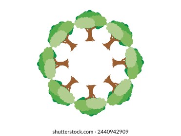 Trees placed in a circle on white background.