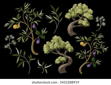 Trees and plants in chinoiserie style. Vector