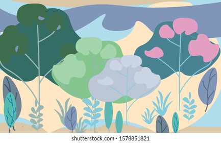 Trees plants are collected in a pattern.For prints, book illustrations, packaging material, textiles.Vector illustration.