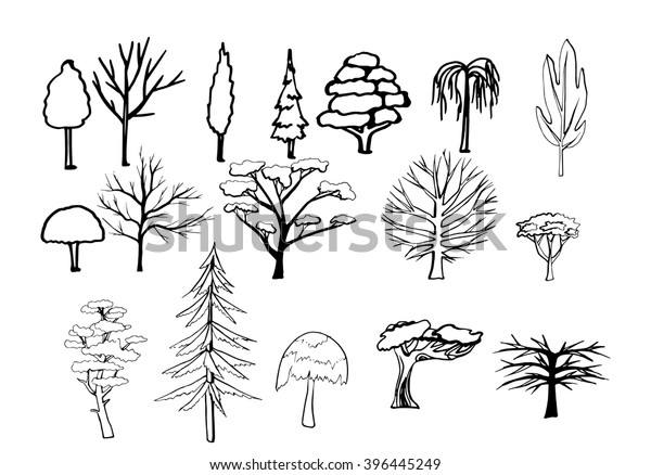 Trees Plants Collection Set Black White Stock Vector (Royalty Free ...