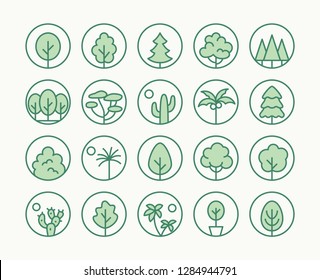 Trees, Plants Freen Line Icon. Vector Illustration Flat style. Included Icons as Fir Tree, Palm Park, Desert, Cactus, Bush, Forest and more