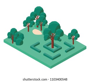 trees plants in the park scene isometric